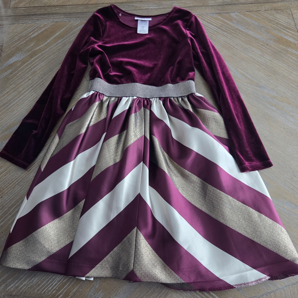 Bonnie Jean Burgundy and Gold Striped Dress